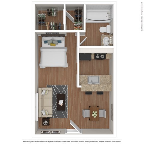 Floor plan for 1 bed, 1 bath, 433 sqft